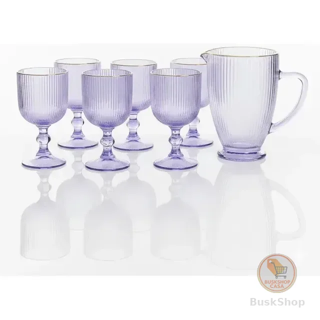 Conjunto De Jarra E 6 Taças Cameratta Borda Dourada