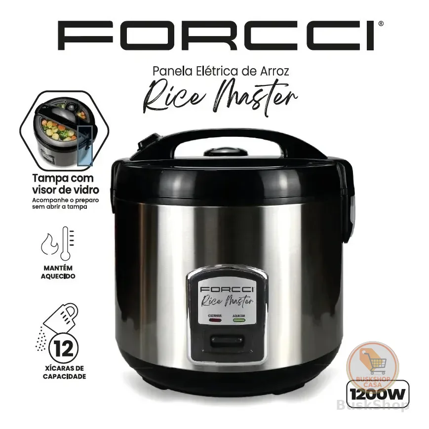 Panela De Arroz e legumes Elétrica 12 Xícaras 5L FORCCI Inox Multifuncional Cozinha 1200W