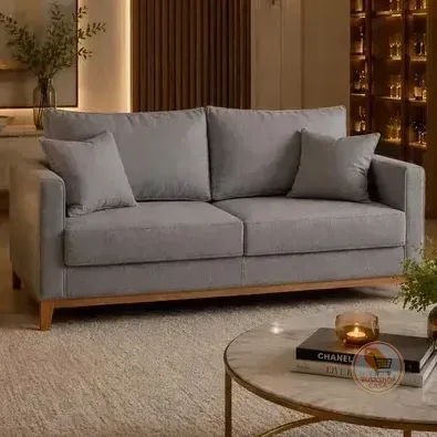 Sofá Luxo 2 Lugares 1,40 Linho Cinza Confortável Sala De Estar Recepção Clínica Escritório Acompanha 2 Almofadas Decorativas Mz Móveis Liso
