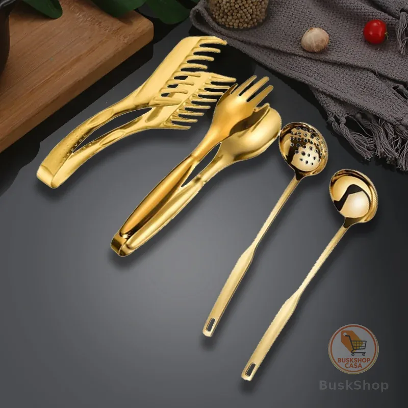 Talheres Kit 4 De Aço Inox Servindo Utensílios Dourado Conjunto Colher de Sopa Na Cozinha Talheres De Bom Gosto
