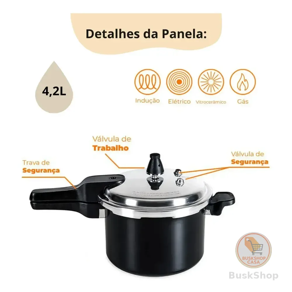 Panela De Pressão Brinox Preto 4,2l Gás E Indução Durável