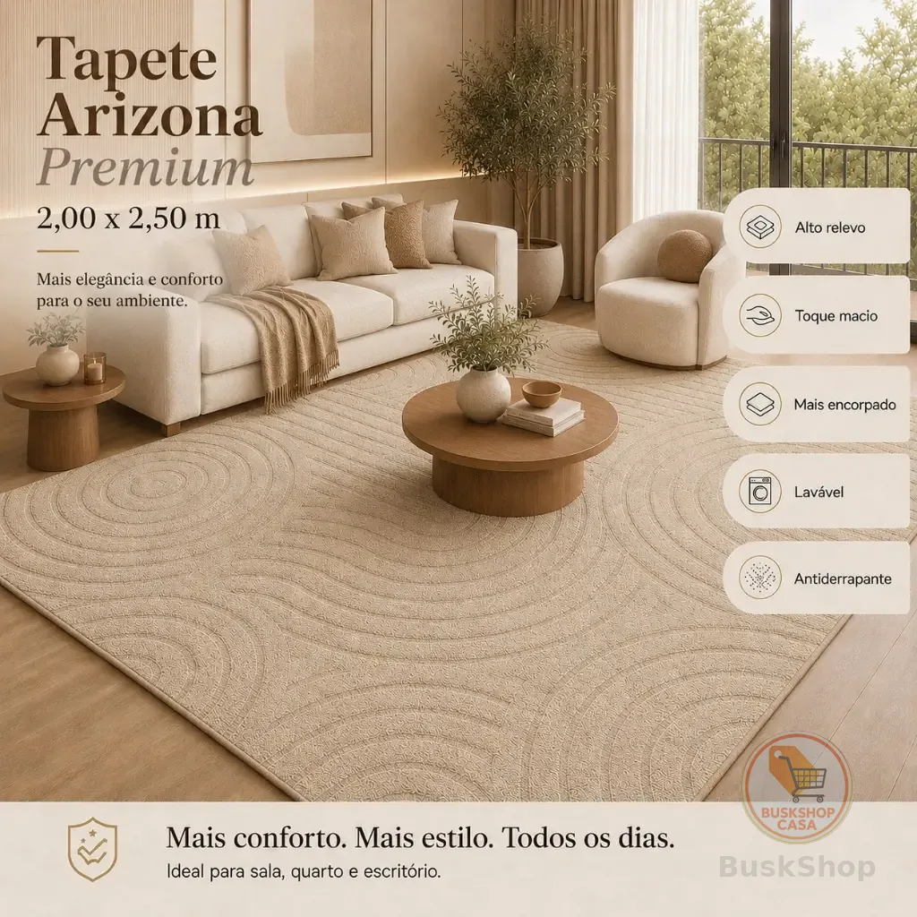 Tapete Premium 2,50x2,00 Sala Quarto Escritório Alto Relevo Macio Antiderrapante