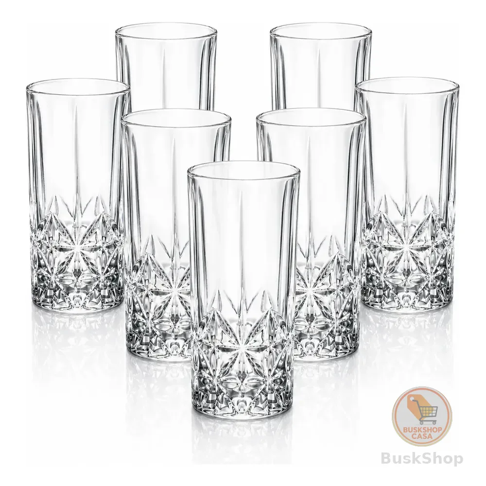 Jogo 6 Copos Altos Importado Lapidado 350ml Luxo Premium Transparente