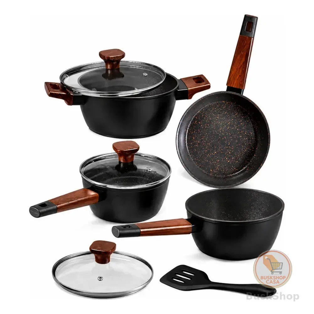 Jogo De Panelas Cerâmica 5 Peças Induçao Antiaderente Black