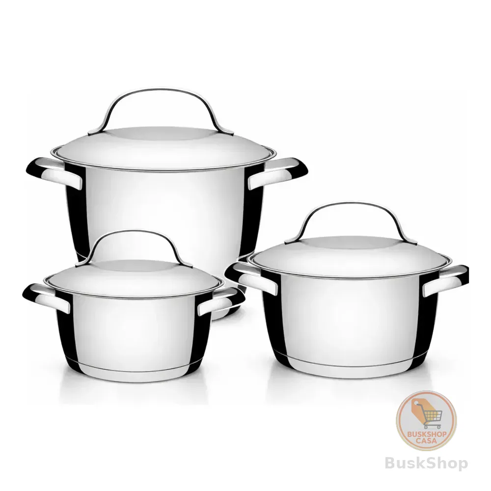 Jogo De Panelas Tramontina Allegra Inox 3 Peças Fundo Triplo Indução Aço Inoxidável Tampas Inox Compatível Com Fogão A Gás Elétrico Vitrocerâmico Aço Inox