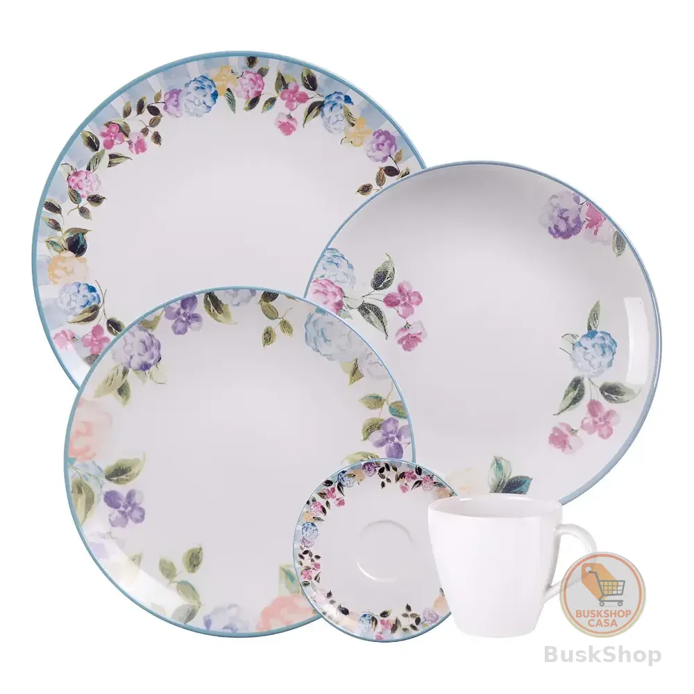 Aparelho De Jantar Tramontina Aura Porcelana 20 Peças Florido Branco