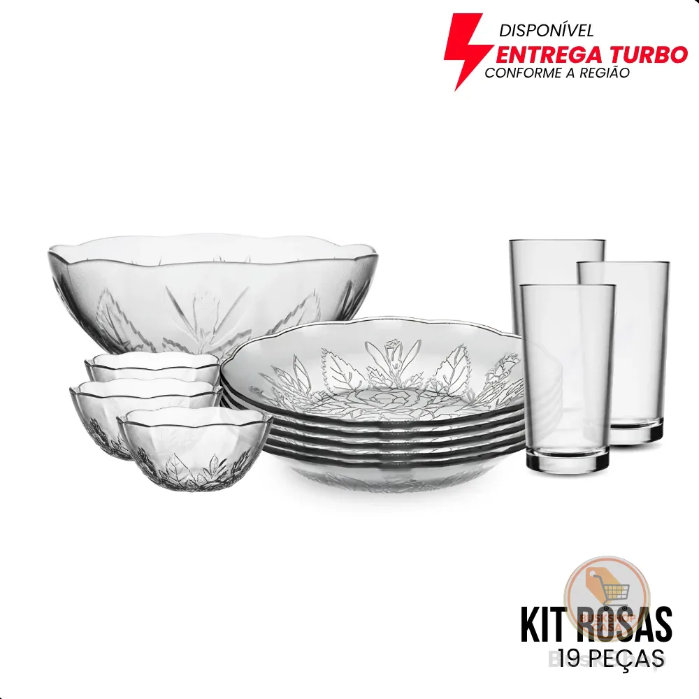 Aparelho de Jantar 19 Peças Pratos Copos Tigelas Saladeira Vidro Elegante Completo Mesa Posta