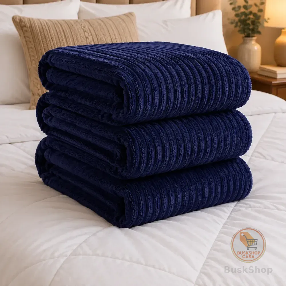 Cobertor Manta Casal Aveludada Canelada Super Macia Luxo Canelada 750 G Azul