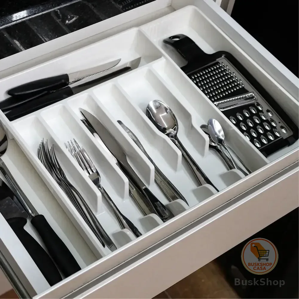 Organizador Porta Talheres Com Duas Bases Extensíveis Branco Branco