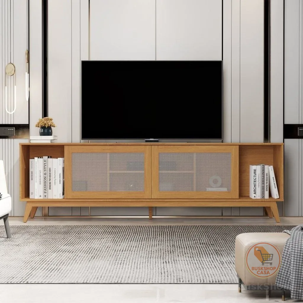Rack para TV até 75 Polegadas MDF 218cm Pés em Madeira Maciça Denver Yescasa Marrom Nature