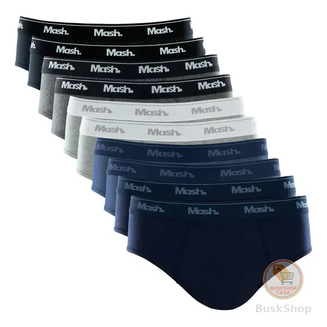 Kit Com 10 Cuecas Slip Mash Básica Masculina Algodão