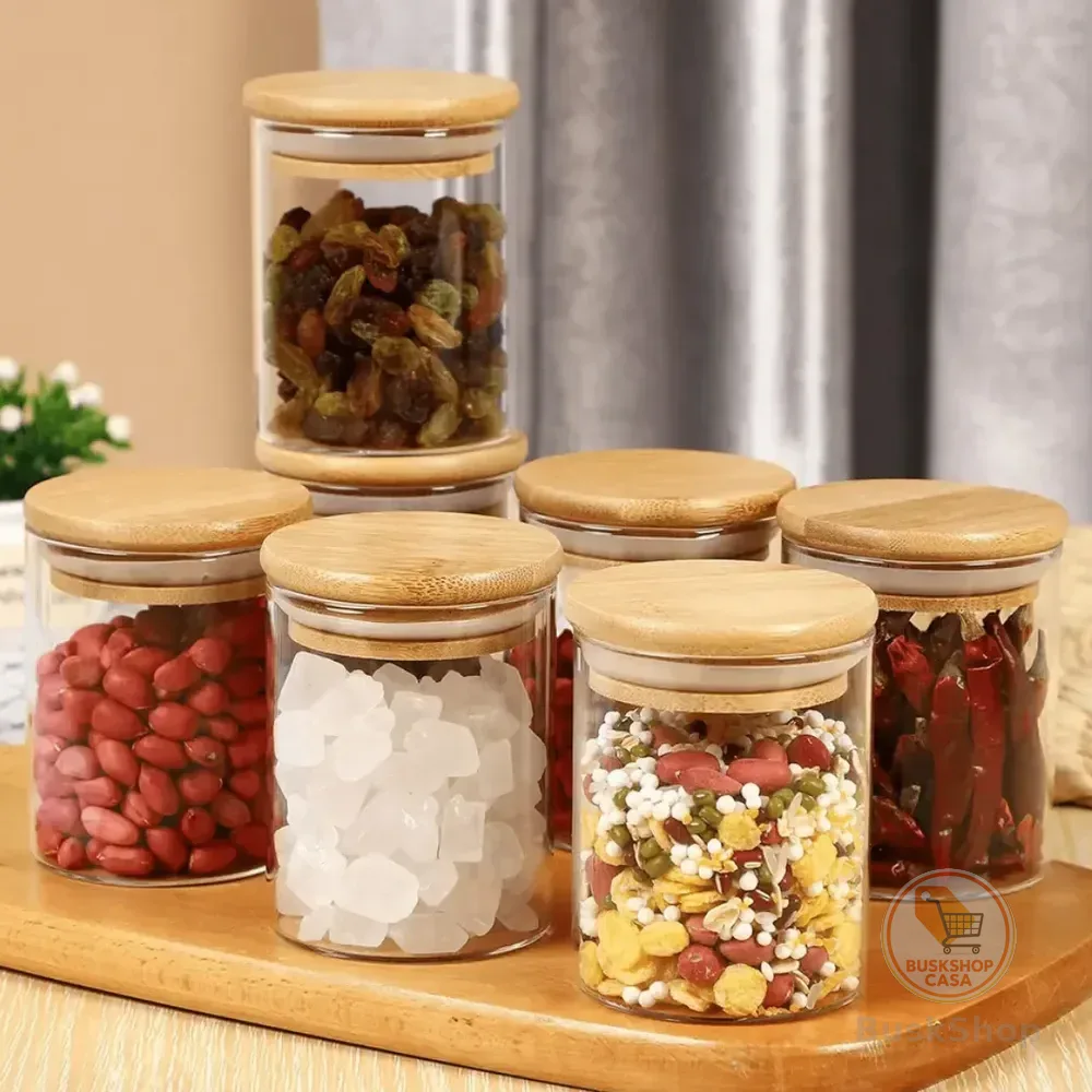 Kit 6 Pote Vidro Porta Temperos Hermético Cozinha Organiza Vidro/tampa De Bambu
