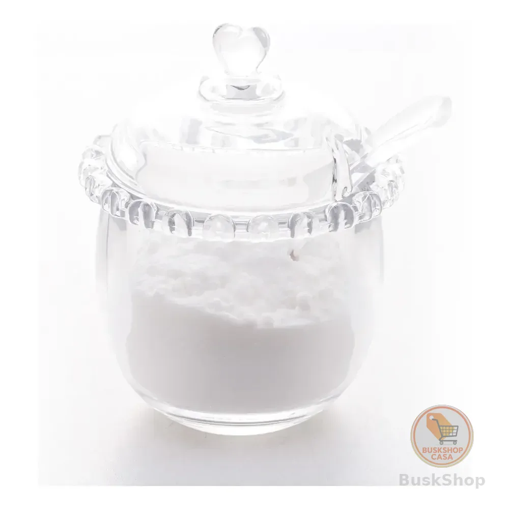 Açucareiro Cristal De Chumbo Com Colher Coração Luxo Lyor Cor Transparente