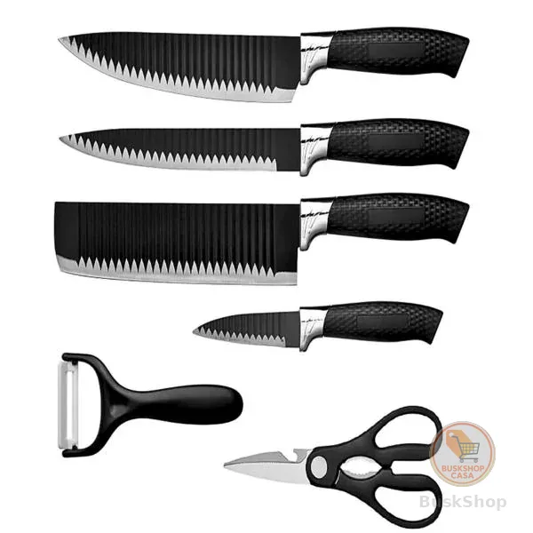 Kit Conjunto Jogo De Facas Antianderente Kit 6 Peças Chef Cozinha Aço Inoxidável Churrasco