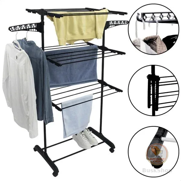 Varal De Chão Vertical Para Roupas 3 Andares Dobrável Portátil Grande