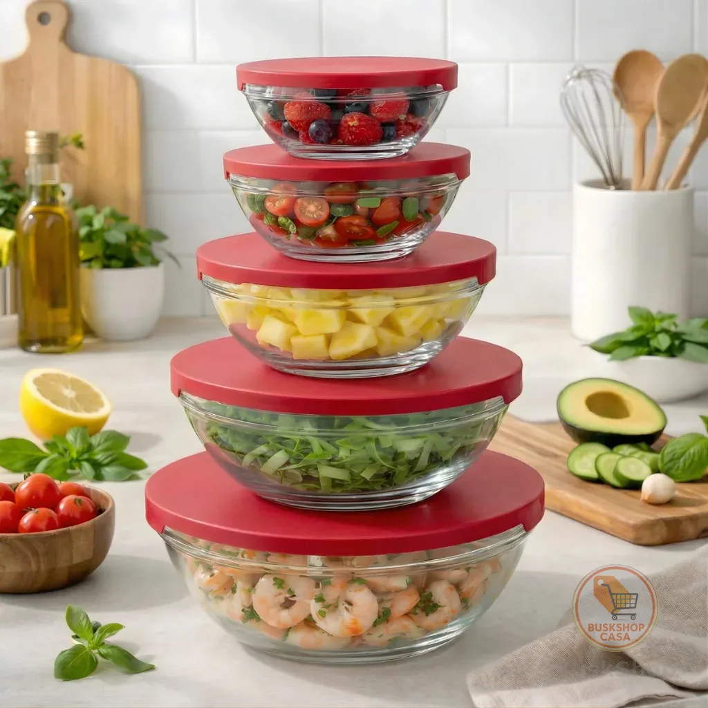 Conjunto Tigela Vidro Bowl Marmita Tampa 5 Peças Herméticos