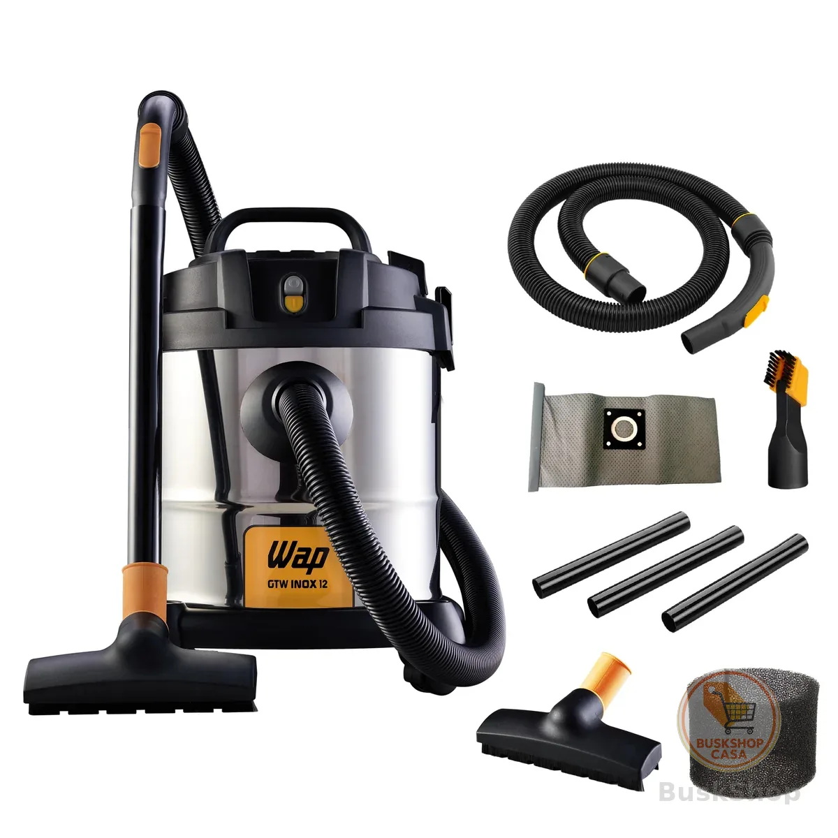 WAP Aspirador de Pó e Água Barril GTW INOX 12, Compacto, 12 Litros, com Filtro Lavável, 160mbar 1400W 220V