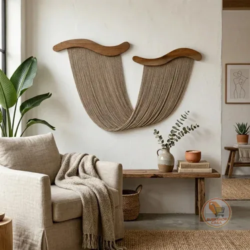 Painel Macramê Cortina Onda Decorativo Tapeçaria Parede Boho Chic Bege