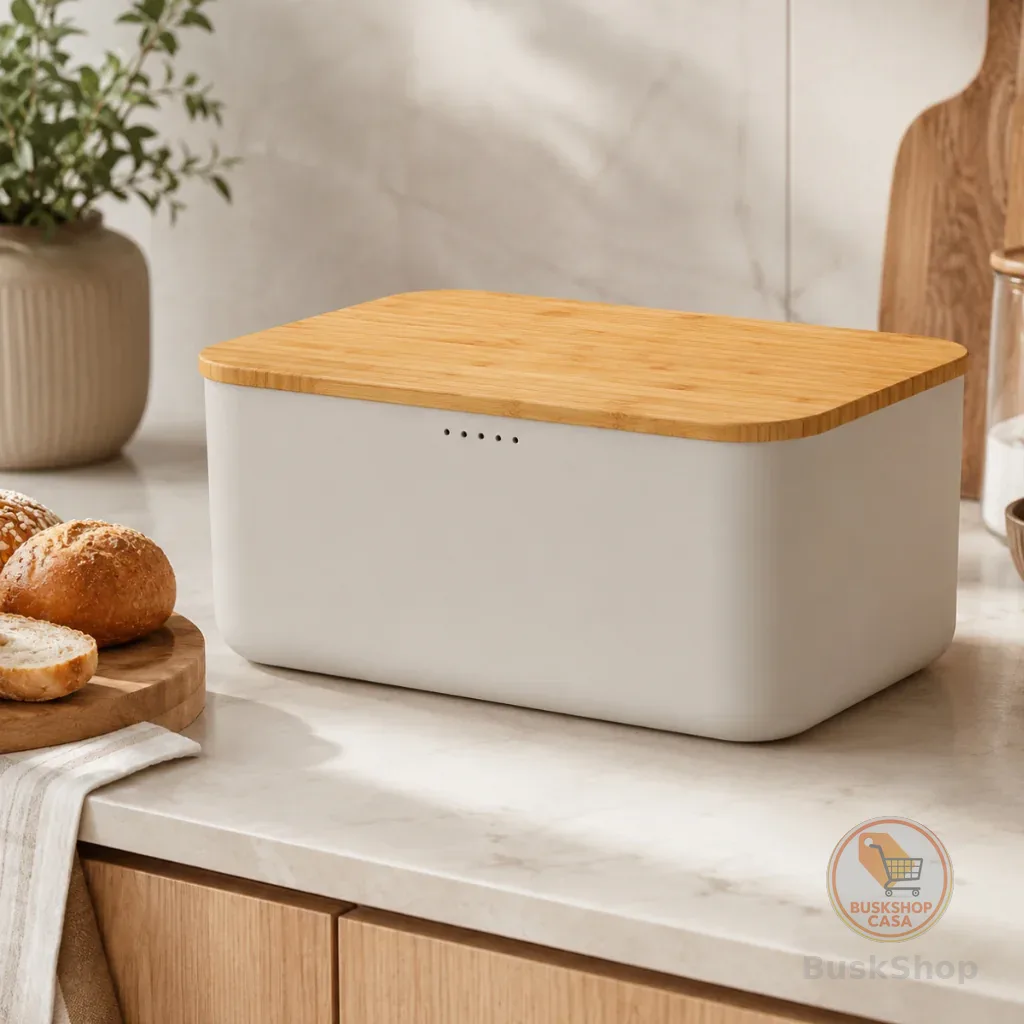 Porta Pão Com Tampa Bambu Cesto Organizador Pães Para Cozinha