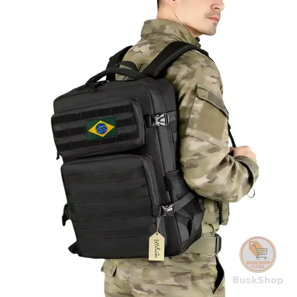 Mochila Tática Militar Resistente Impermeável 30 Litros Bolsa Escola Faculdade Trabalho Super Reforçada Bandeira Brasil Brinde Preta Utilizzei