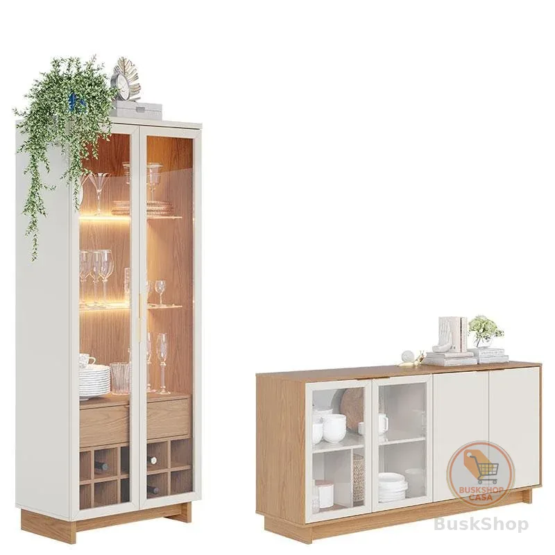 Cristaleira Guanabara Off White Freijó com Aparador para Sala Buffet Vitória Freijó Off White – Colibri