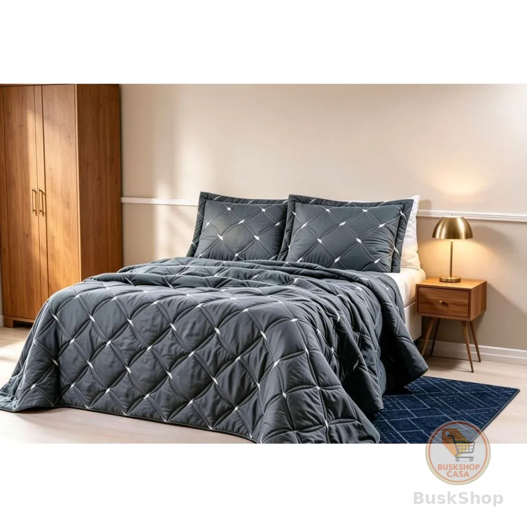 Cobre Leito Dupla Face Casal/Queen 3 Peças Micro Percal Macio Luxo – Colcha Reversível Premium + Porta Travesseiros