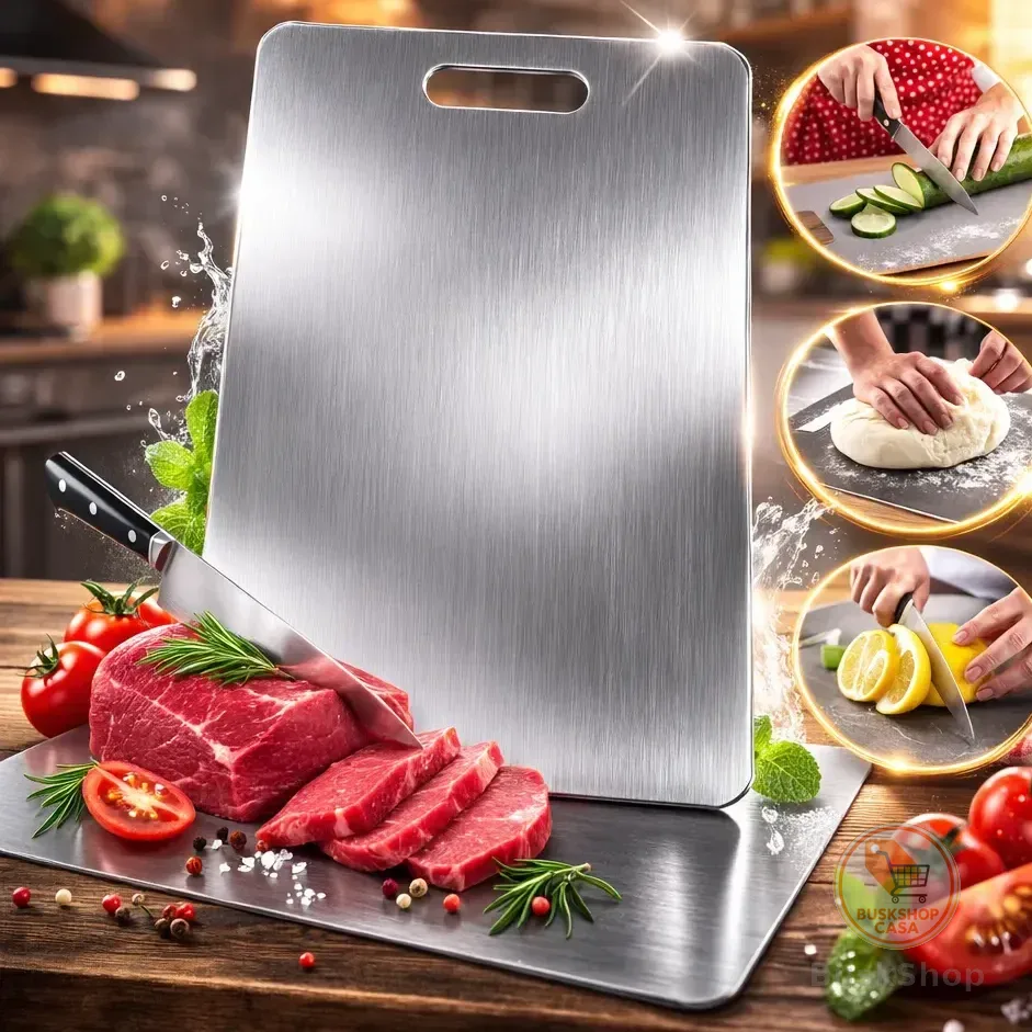 Tábua De Corte De Titânio Inox Cozinha Taboa Churrasco Carne Lisa Grande 46x30 Titânio Aço Inoxidável