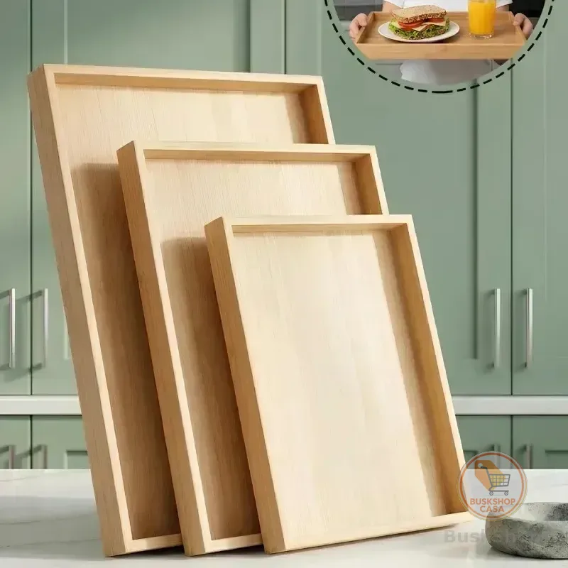 Kit 3 Bandejas De Bambu Para Cozinha Servir Decorar Conjunto Marrom-claro