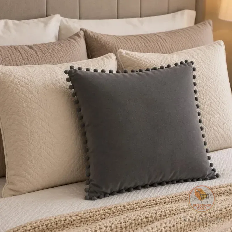Almofada Quadrada Decorativa Veludo 45x45 Cores Lindas Cinza-escuro Lisa