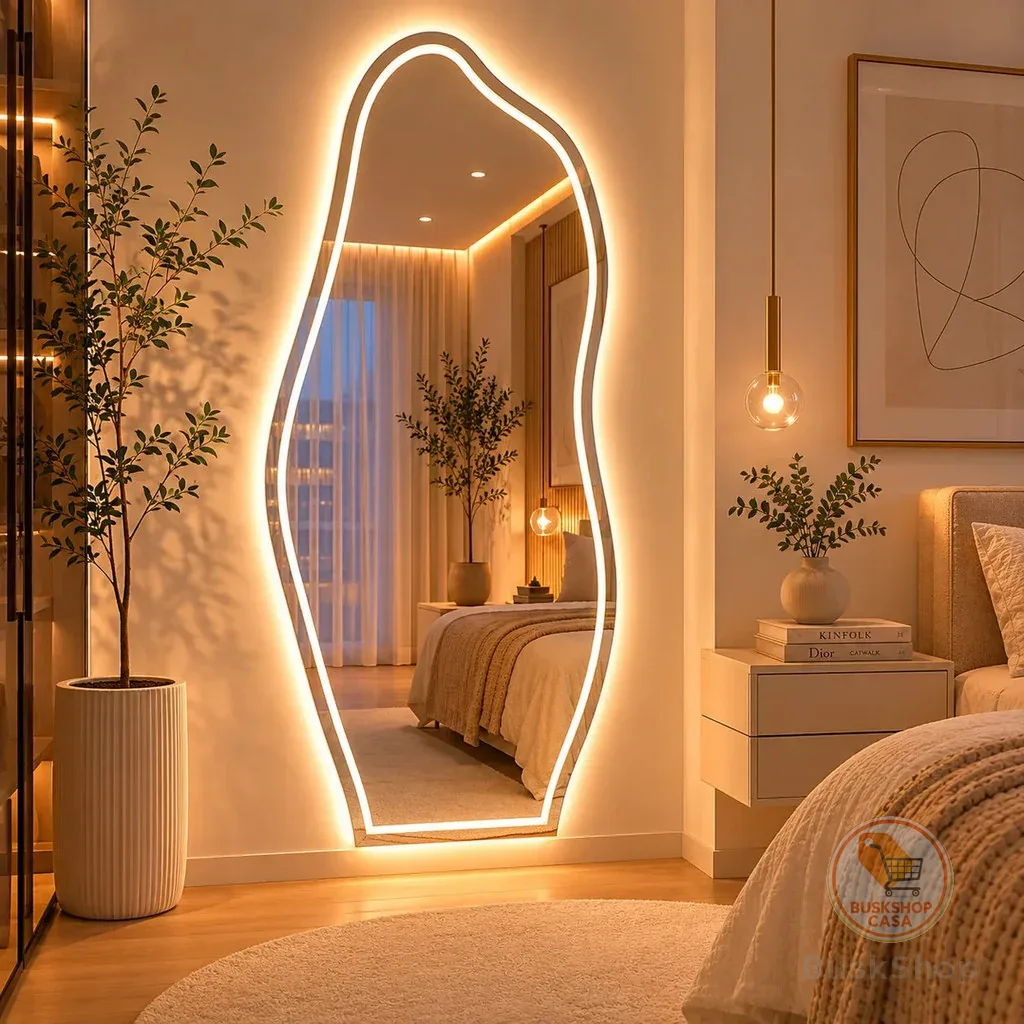 Espelho Grande Com Led Forte de 3 Cores e Botão Touch Jateado 90x40 Banheiro Quarto Sala Premium