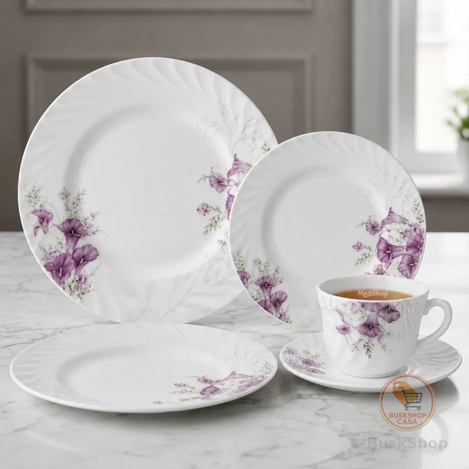 Aparelho De Almoço e Jantar C/ Xicaras Chá prato Estampado Opaline 20 Peças Lilas