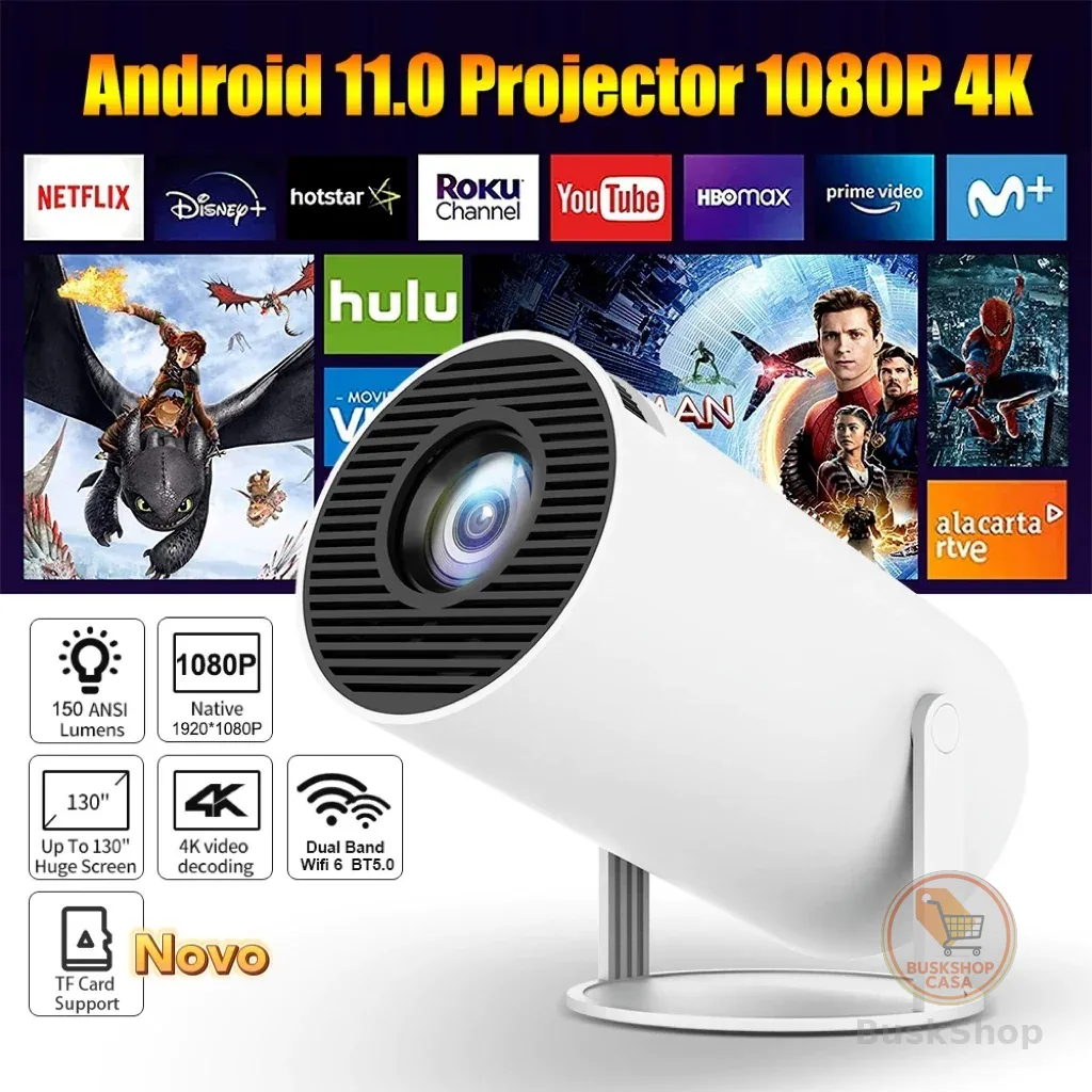 Projetor HY300 Original Portátil Smart Android 11 4K Ultra HD HDMI Wifi Bluetooth Alto Falante Embutido