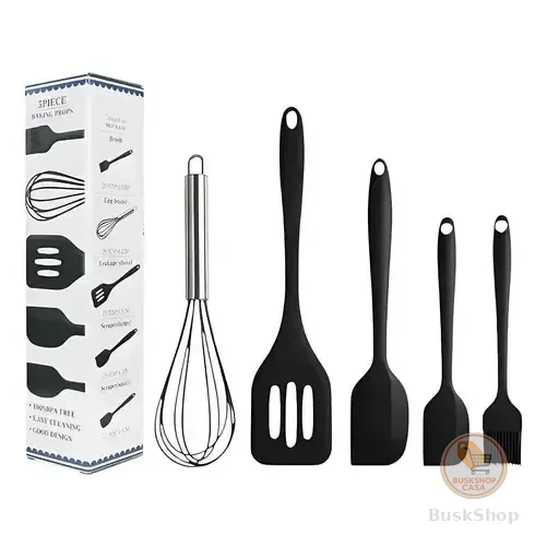 Kit 5 Utensílios Cozinha Silicone Espátula Fue Pincel Colher