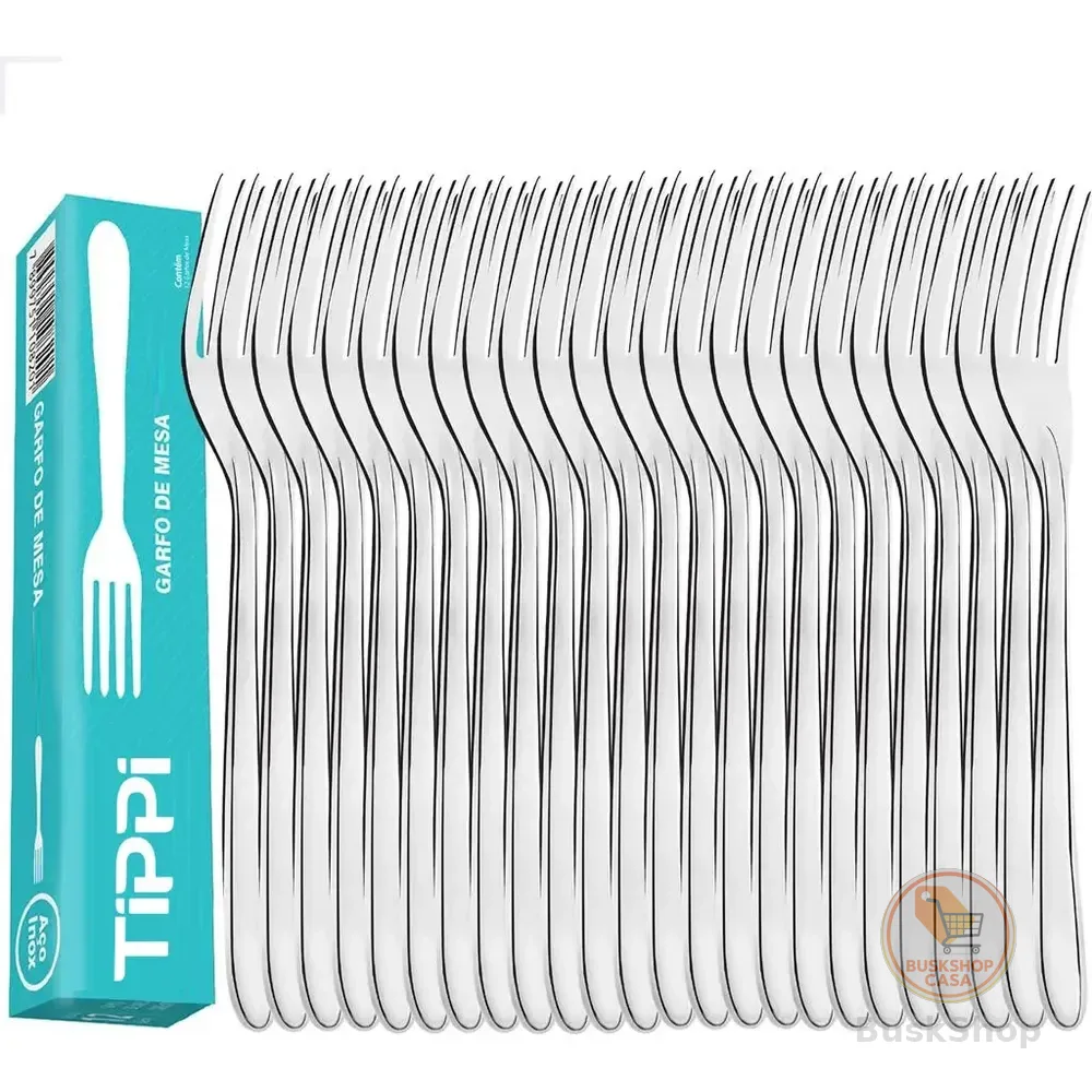 Kit Jogo 24 Peças Garfo De Mesa Aço Inox Faqueiro Jantar Restaurante Buffet Lanchonete Tippi