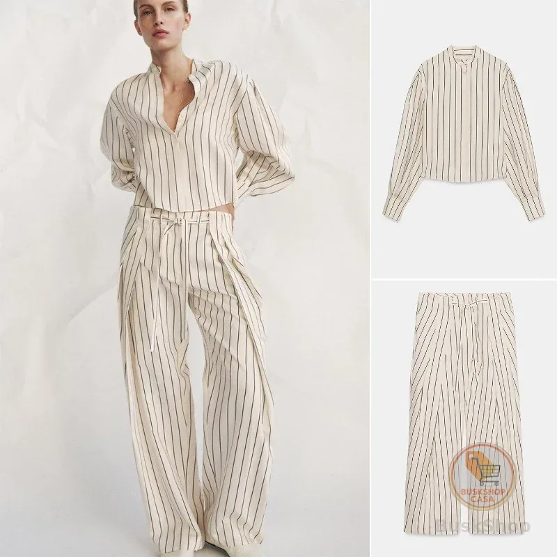 Camisa Listrada ZA1091338 Calças de cintura média2349338