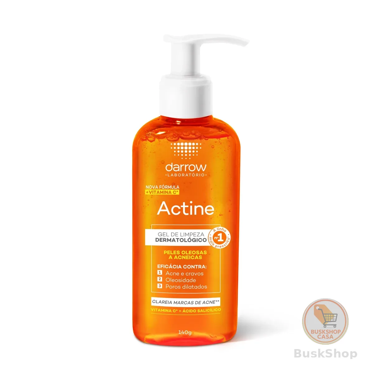 Darrow Actine Gel de Limpeza Dermatológico Facial com Ácido Salicílico, Vitamina C e Lactato de Mentila, Redução de 86% da Acne e -90% Oleosidade Imediatamente, 140g