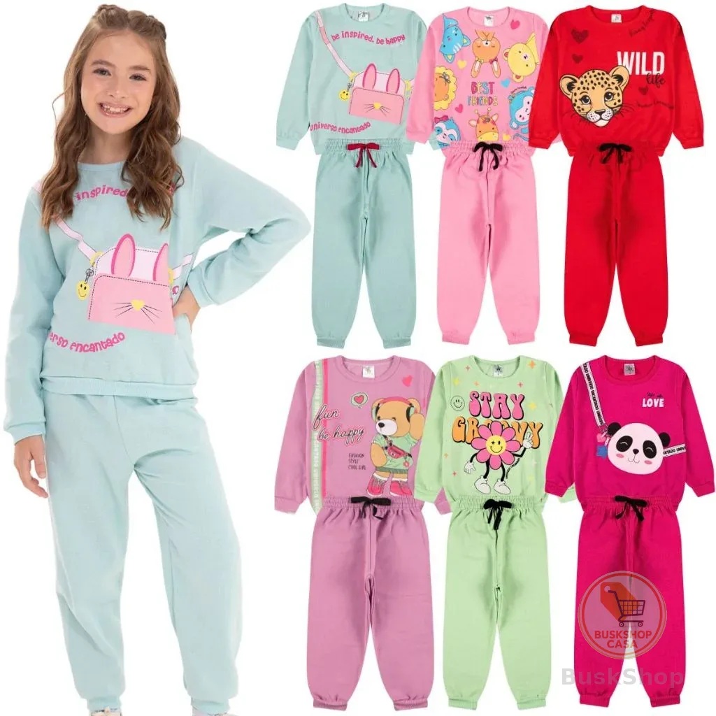 Kit Sortido 10 Peças de Roupas Feminino Infantil Inverno – 5 blusas casacos + 5 calças de 1 ao 10 – Kit 5 Conjuntos
