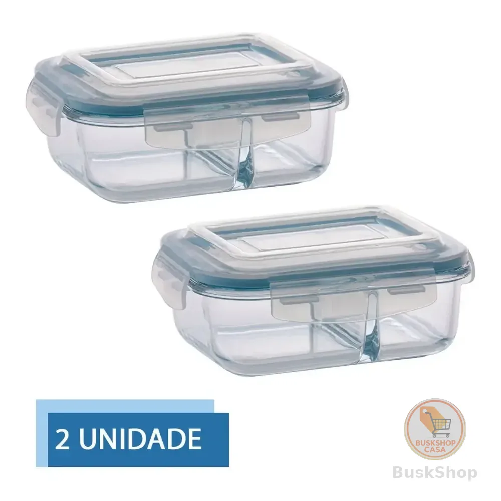 Potes Herméticos Vidro 1040ml com Divisória Quality House 2 Unidades