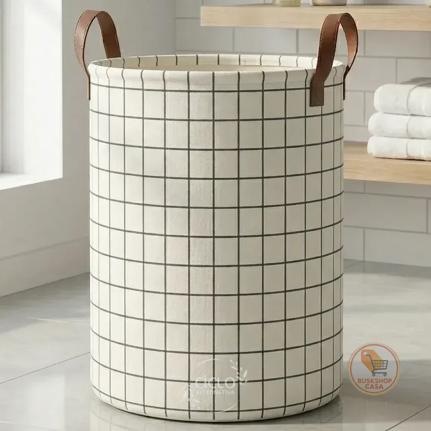 Cesto De Roupa 40l Dobrável Circular Organizador Ciclo Alternativa Branco