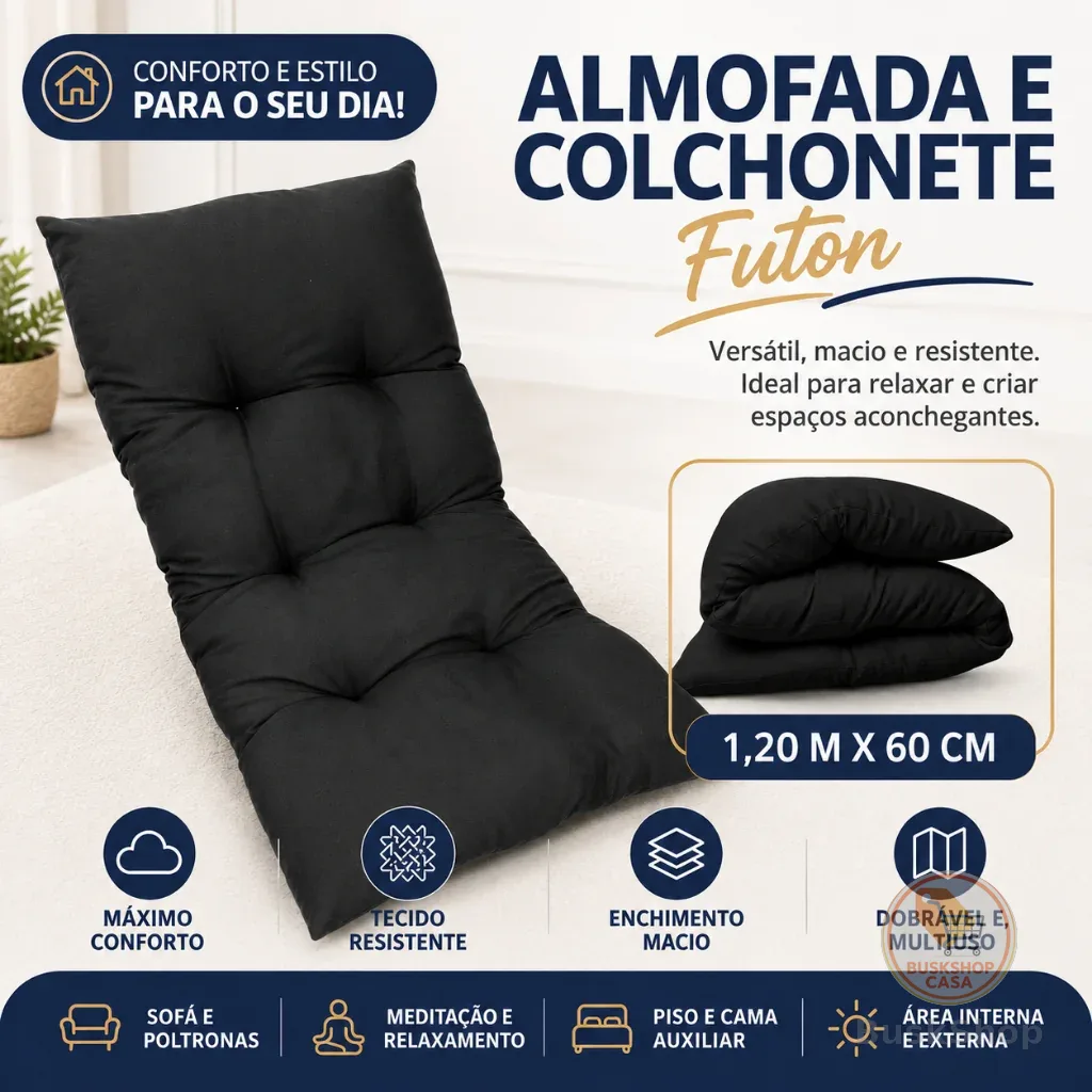 Colchonete Futon 120X60 cm Dobrável Enrolável Decorativo Almofada sofá