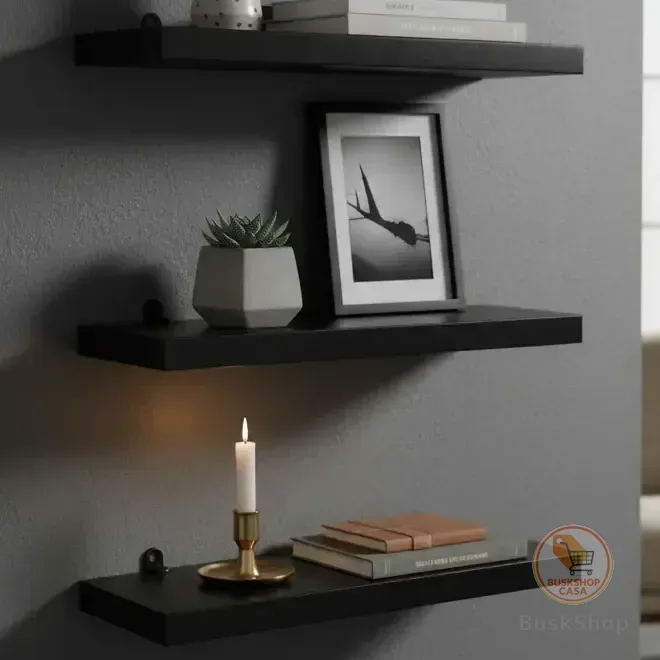 Kit 3 Prateleiras Flutuantes MDF Preto 25cmx10cm Com Suportes Invisíveis