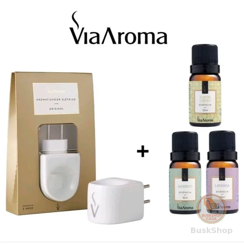Kit Difusor Aromatizador De Ambiente  Elétrico em  Porcelana Original Bivolt - Essencia Via Aroma