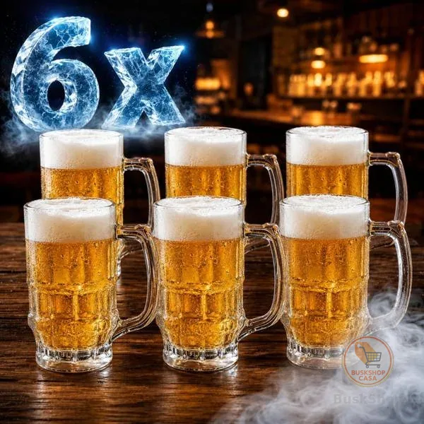 Kit 6 Canecas Vidro Grosso 320ml Chopp Bar Cerveja com Alça