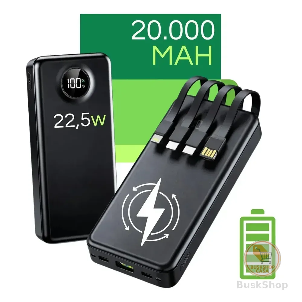 Carregador Portátil Davely Power Bank 20000mAh Turbo para Samsung, iPhone e Xiaomi