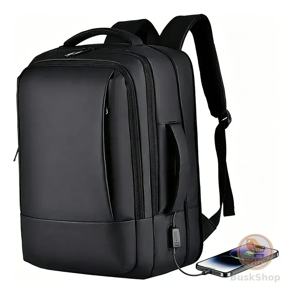 Mochila Dos Homens Com Faixa Impermeável Para Expansão Preto Liso