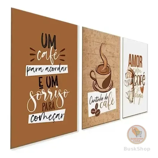 Kit 3 Quadro Decorativo Cantinho Do Café Placas Copa Cozinha Cor Marrom-claro