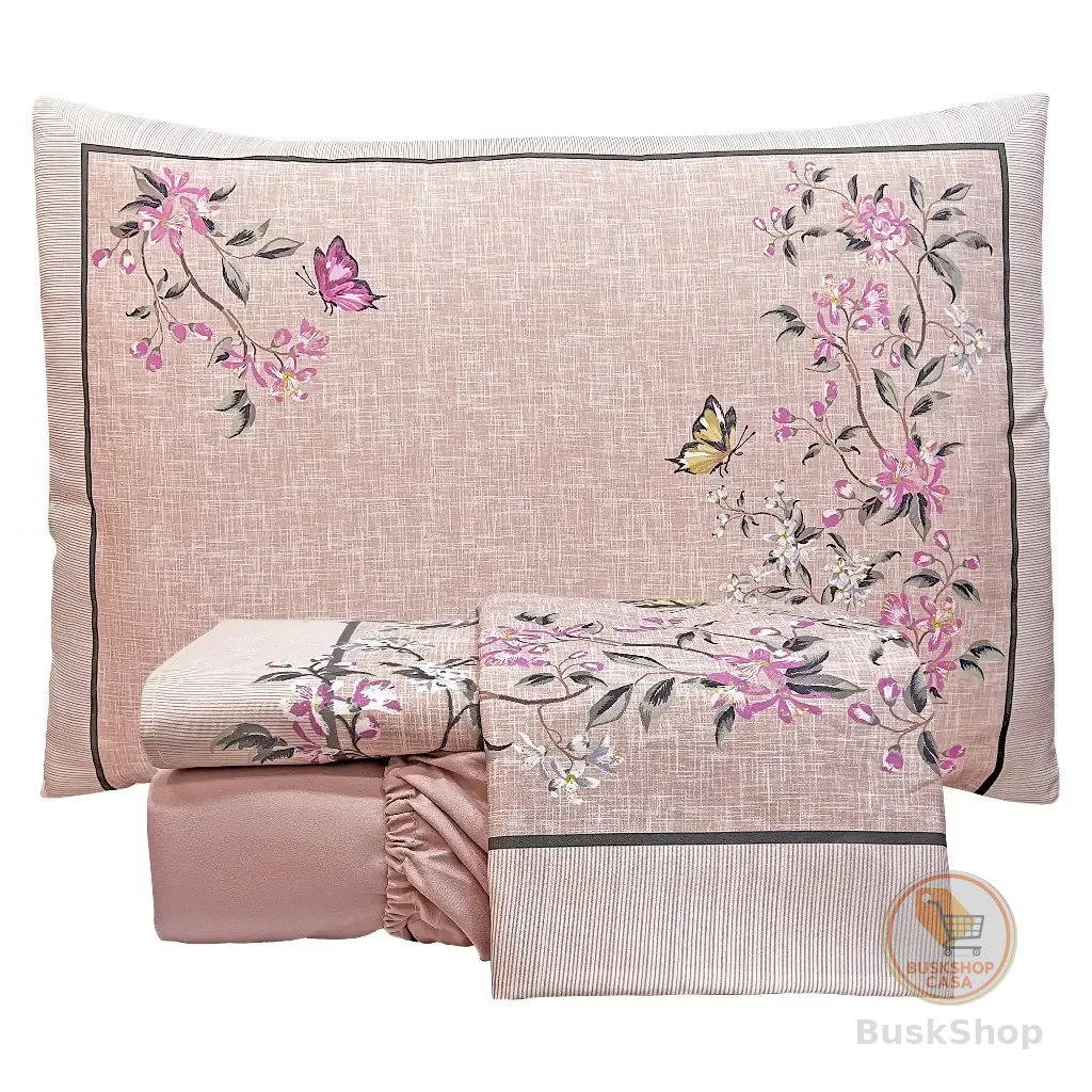 Jogo de Cama 4 Peças Percal 300 Fios Floral Buquê