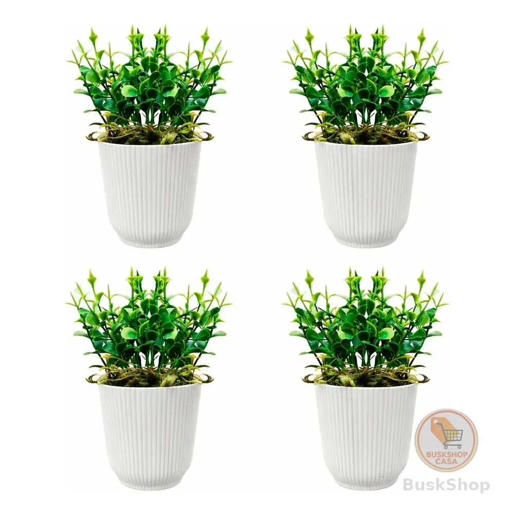Kit Vasinhos Com Plantinhas De Eucalipto Decoração Banheiro Cor Branco