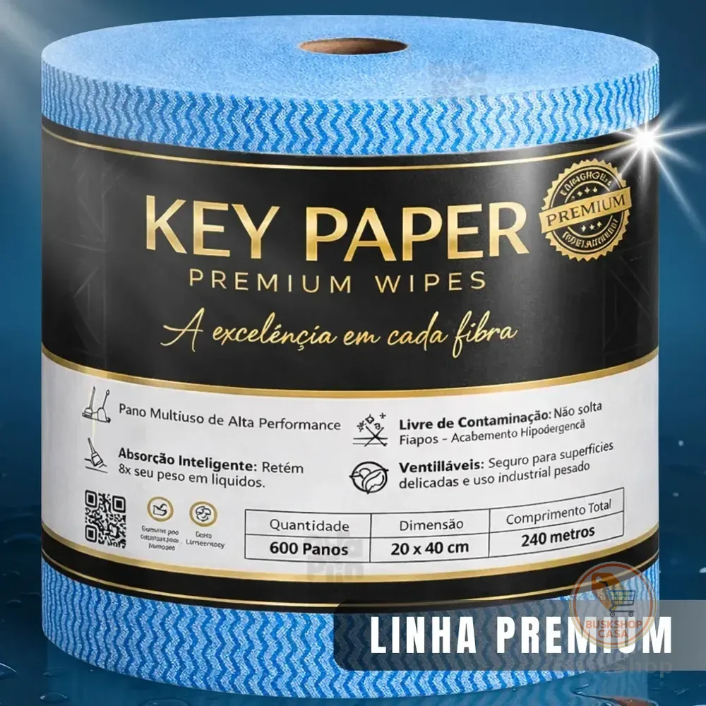 600 Panos Multiuso Perfex 20x40cm Rolo 240m Limpeza Não Solta Fiapo Pano Mágico Vidro Cozinha Reutilizavel Cor Azul Marca- Key Paper