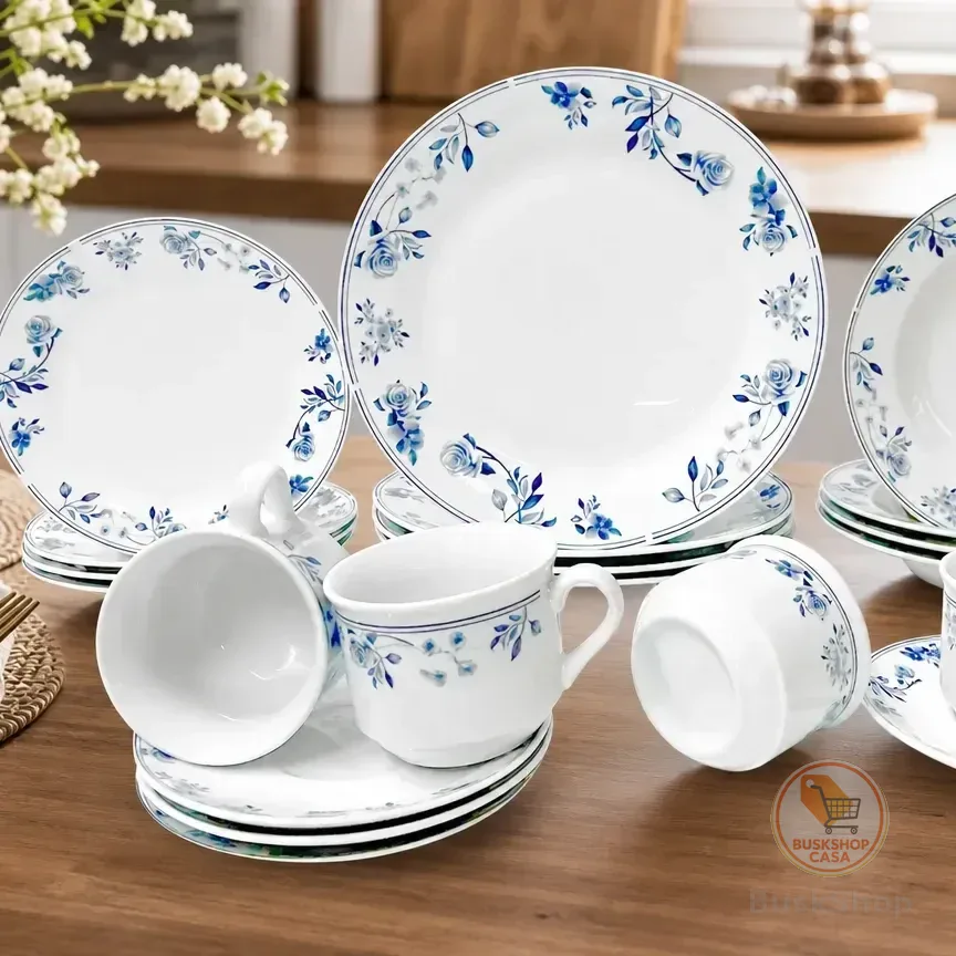 Aparelho De Jantar E Chá Jogo 40 Peças Porcelana Florido Branco Florido